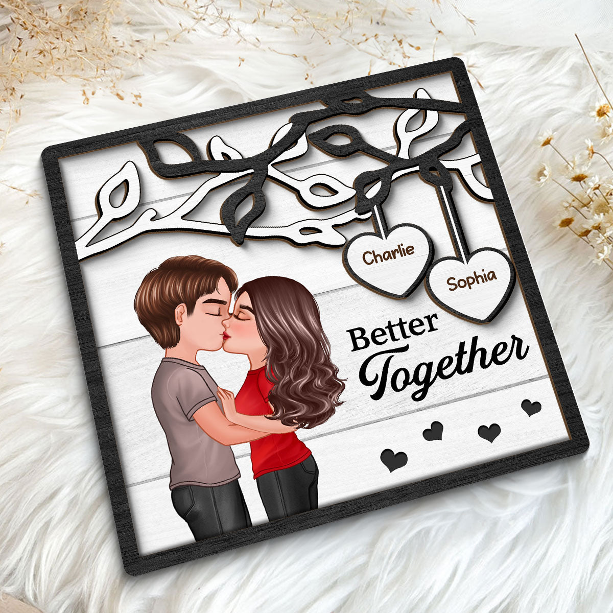 Couple Kissing Under Tree Personalized 2-Layer Wooden Plaque, Gift for Him, Gift for Her