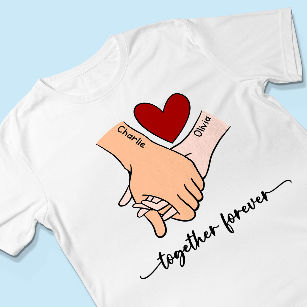 Personalized Couple Holding Hands Red Heart Shirt, Gift, Anniversary Gift for Him for Her
