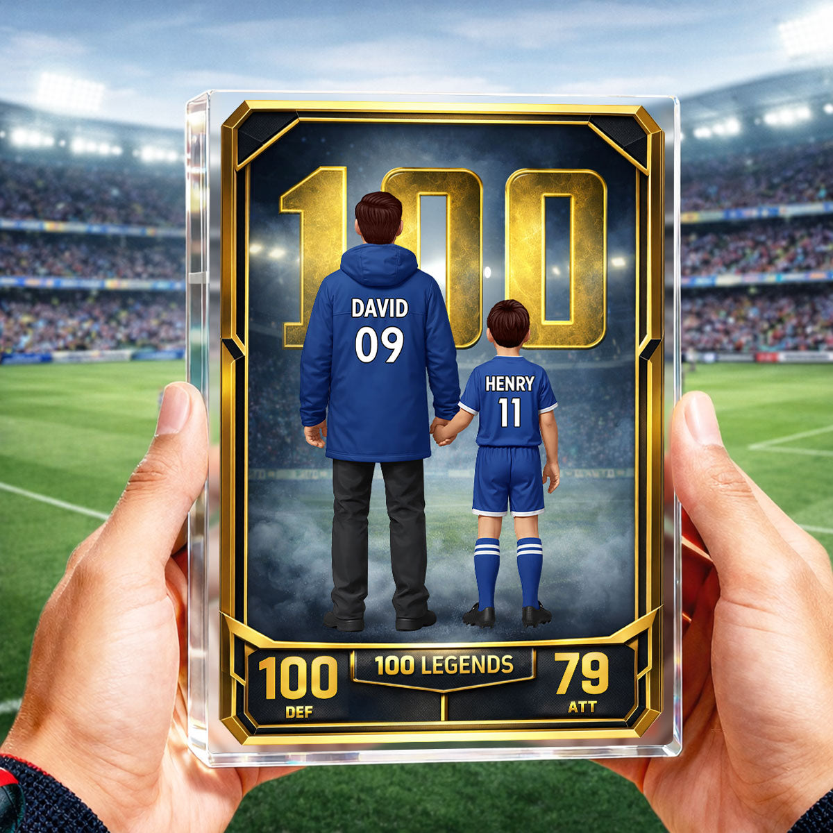 Father And Kids 100 Legends Trading Card - Personalised Acrylic Block Plaque - UK Gift For Football Dad