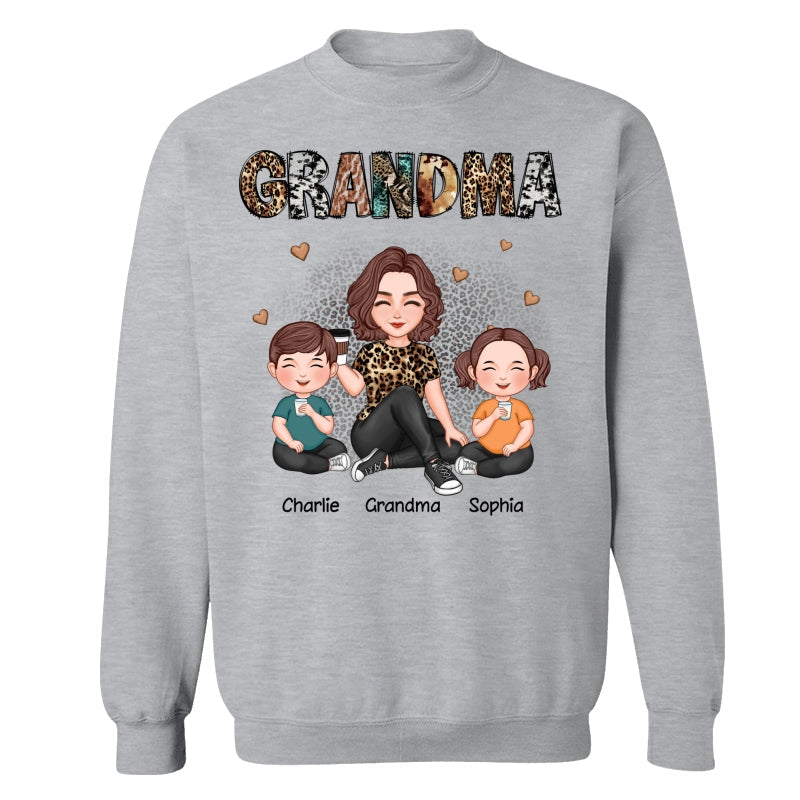 Grandma Sitting With Grandkids Gift For Grandma Animal Patterns Personalized Shirt