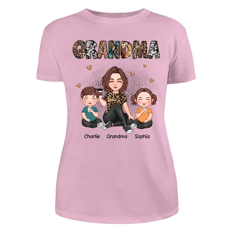 Grandma Sitting With Grandkids Gift For Grandma Animal Patterns Personalized Shirt