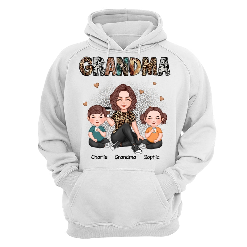 Grandma Sitting With Grandkids Gift For Grandma Animal Patterns Personalized Shirt