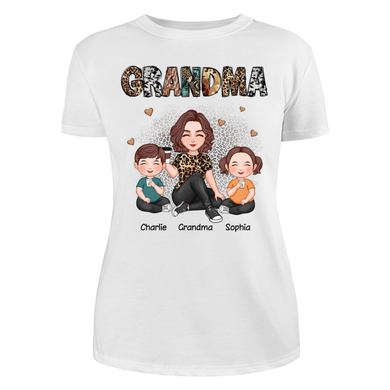 Grandma Sitting With Grandkids Gift For Grandma Animal Patterns Personalized Shirt