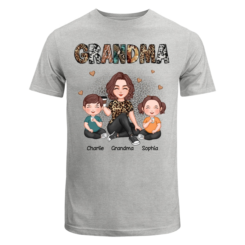 Grandma Sitting With Grandkids Gift For Grandma Animal Patterns Personalized Shirt