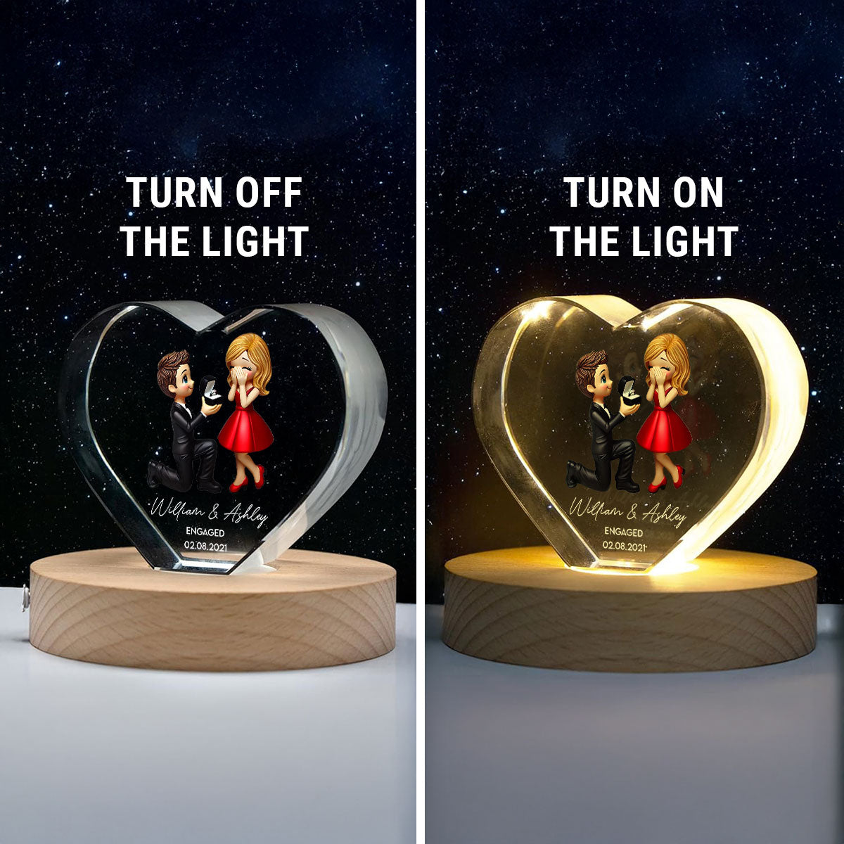 Marriage Proposal 3D Effect Personalized Crystal Heart LED, Engagement Gift for her, Free Delivery