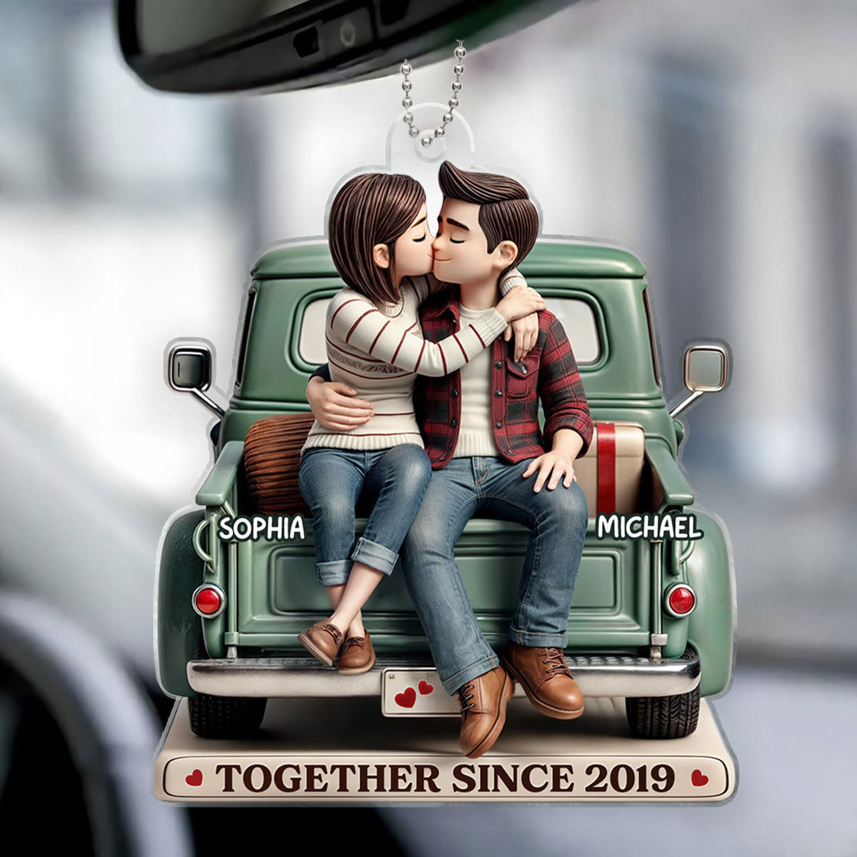 3D Effect Couple On Truck Personalized Acrylic Car Hanger Ornament, Heartfelt 2025 Gift For Couple, For Him, For Her, Boyfriend, Girlfriend, Husband, Wife
