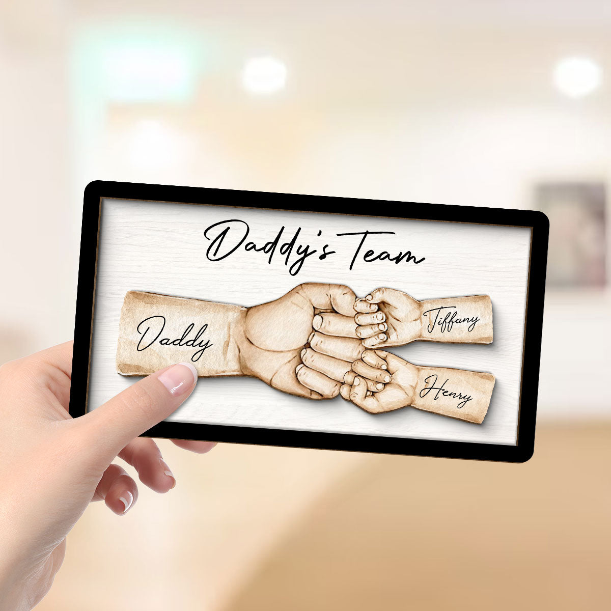 Daddy's Team Fist Bump Personalized 2-Layer Wooden Plaque, Unique Gift for Dad, Gift for Husband