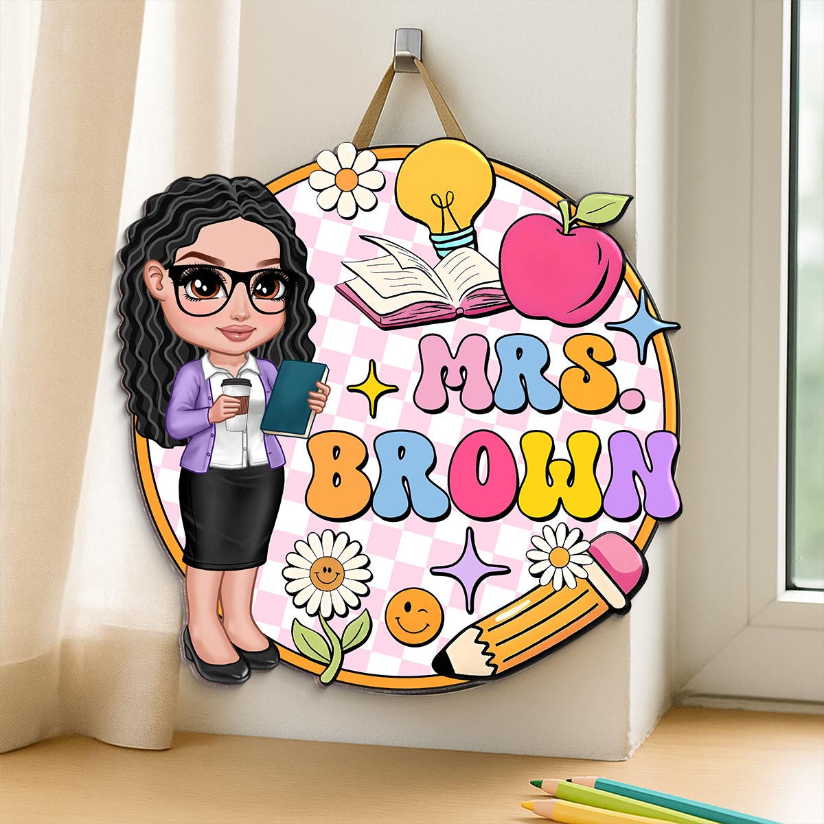 Groovy Welcome To Teacher Classroom Personalized Door Sign, Back To School gift, Classroom Decor