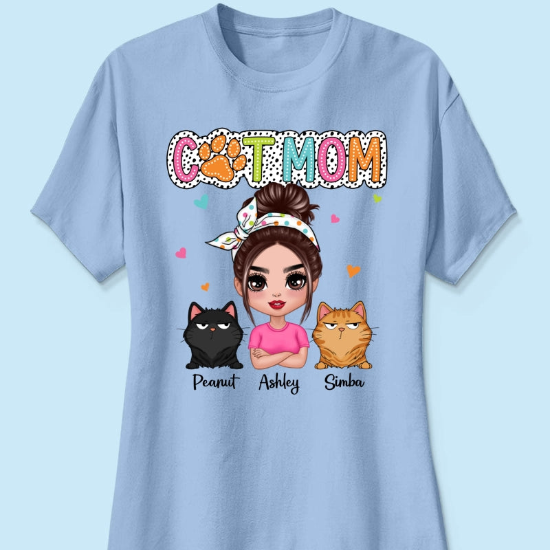 Cat Mom Summer Vibe Dots Sassy Woman & Cute Cats Personalized Shirt