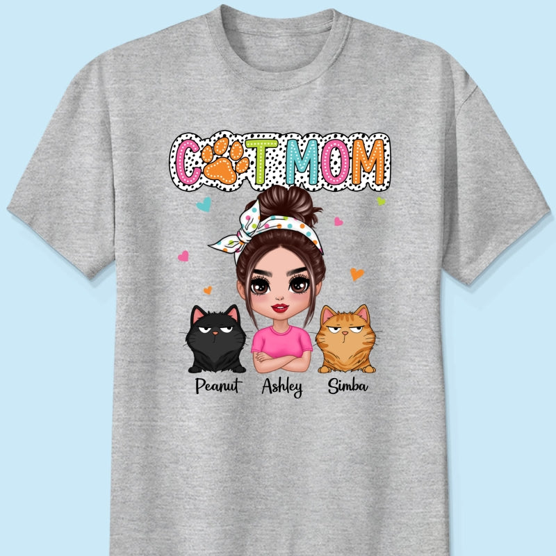 Cat Mom Summer Vibe Dots Sassy Woman & Cute Cats Personalized Shirt