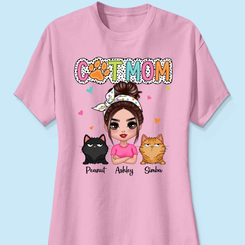 Cat Mom Summer Vibe Dots Sassy Woman & Cute Cats Personalized Shirt