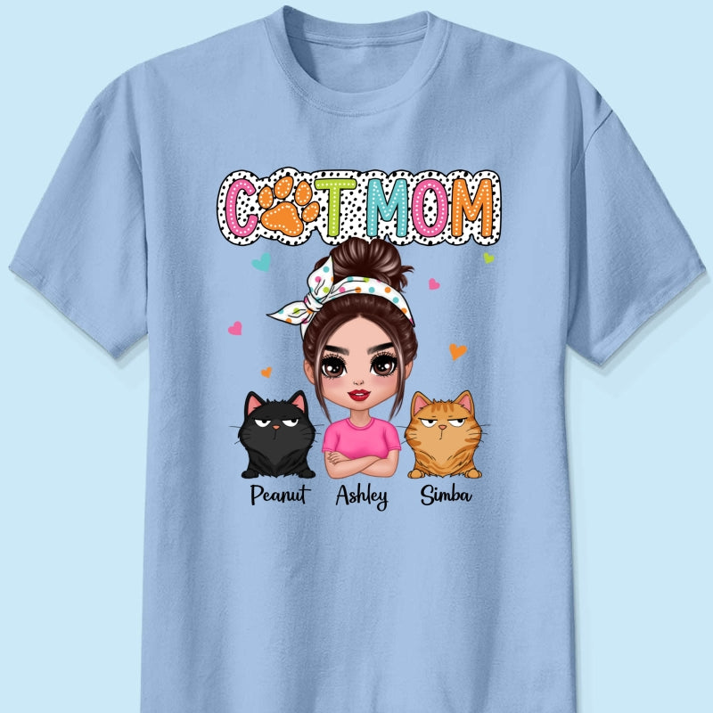 Cat Mom Summer Vibe Dots Sassy Woman & Cute Cats Personalized Shirt