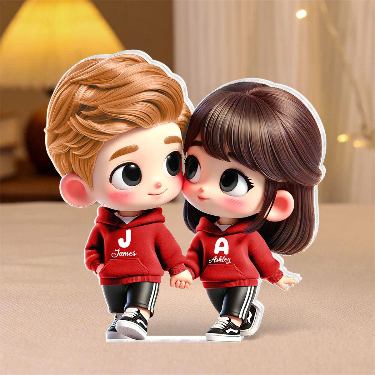 3D Effect Cute Cartoon Couple Holding Hands Personalized Acrylic Block Plaque, Anniversary & Gift for him, Gift for her