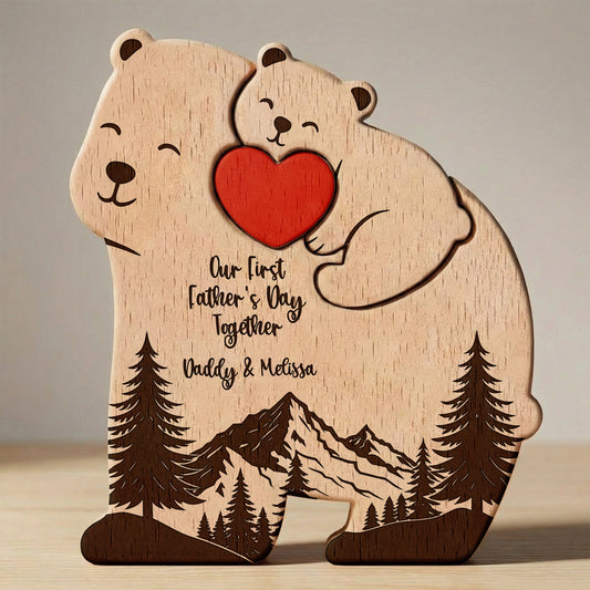 Father's Day Gifts, Our First Father's Day Together - Daddy Bear & Baby Bear Cub - Forest Style - Personalized Puzzle