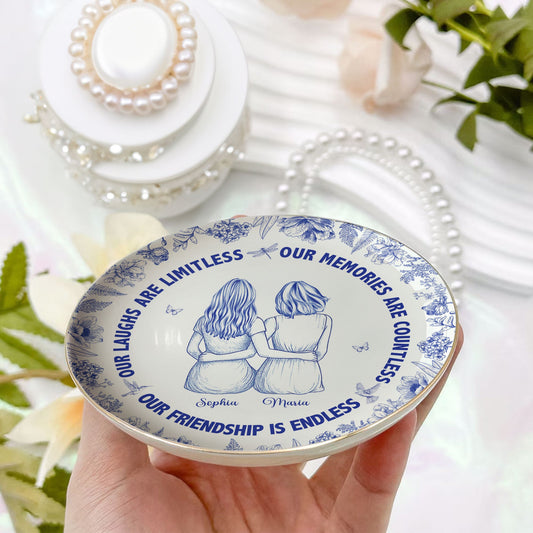 Our Laughs Are Limitless Friendship Gift Toile De Jouy - Personalized Jewelry Dish