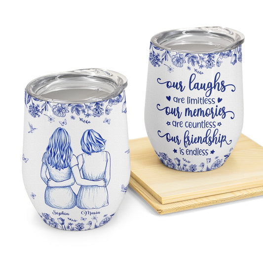 Our Memories Are Countless Our Friendship Is Endless Toile De Jouy - Personalized Wine Tumbler