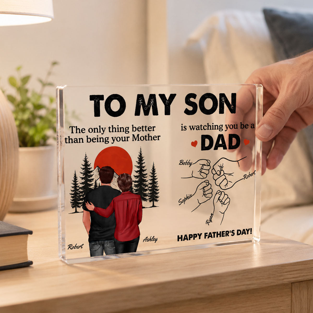 Retro Vintage Sunset To My Son Watching You Be A Dad - Personalized Acrylic Block Plaque - Gift For Son