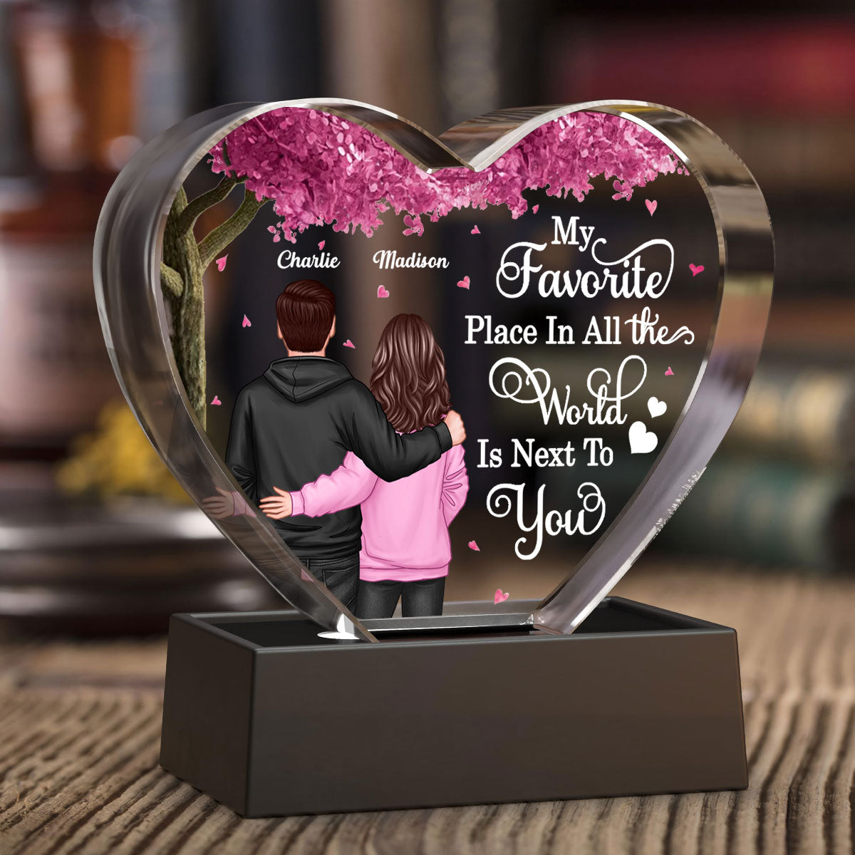 Couple Favorite Place in All the World Premium Crystal Heart LED, Treasured Forever Keepsake, Gift For Him, Gift For Her - Free Shipping Included