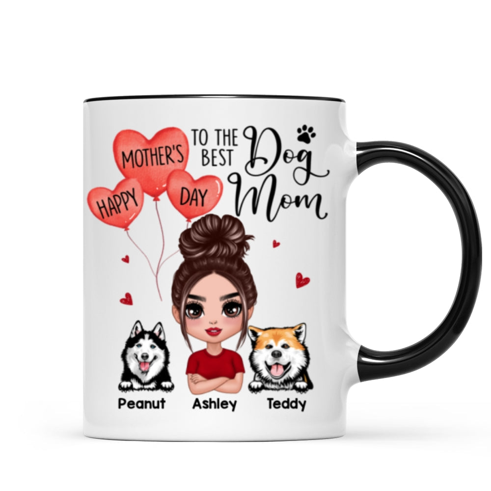 Happy Mother‘s Day To The Best Dog Mom Doll Woman & Peeking Dog Personalized Mug