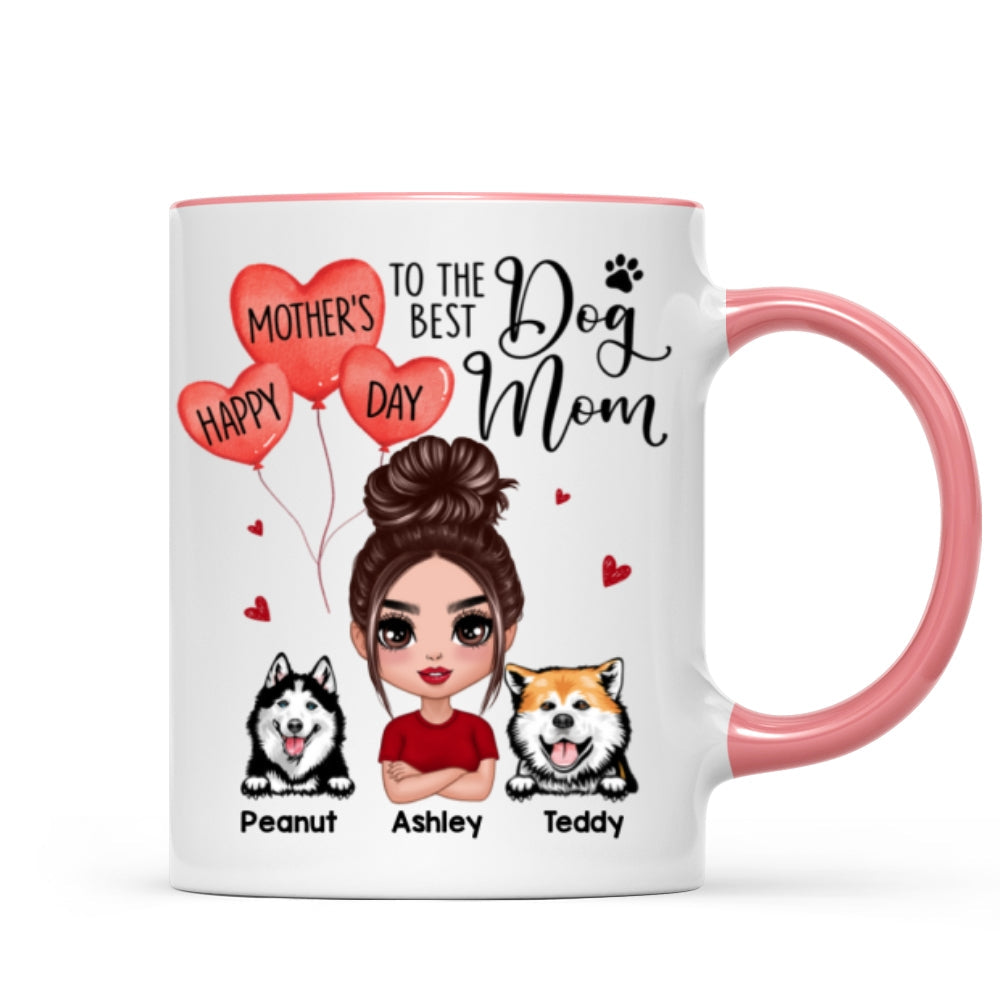 Happy Mother‘s Day To The Best Dog Mom Doll Woman & Peeking Dog Personalized Mug