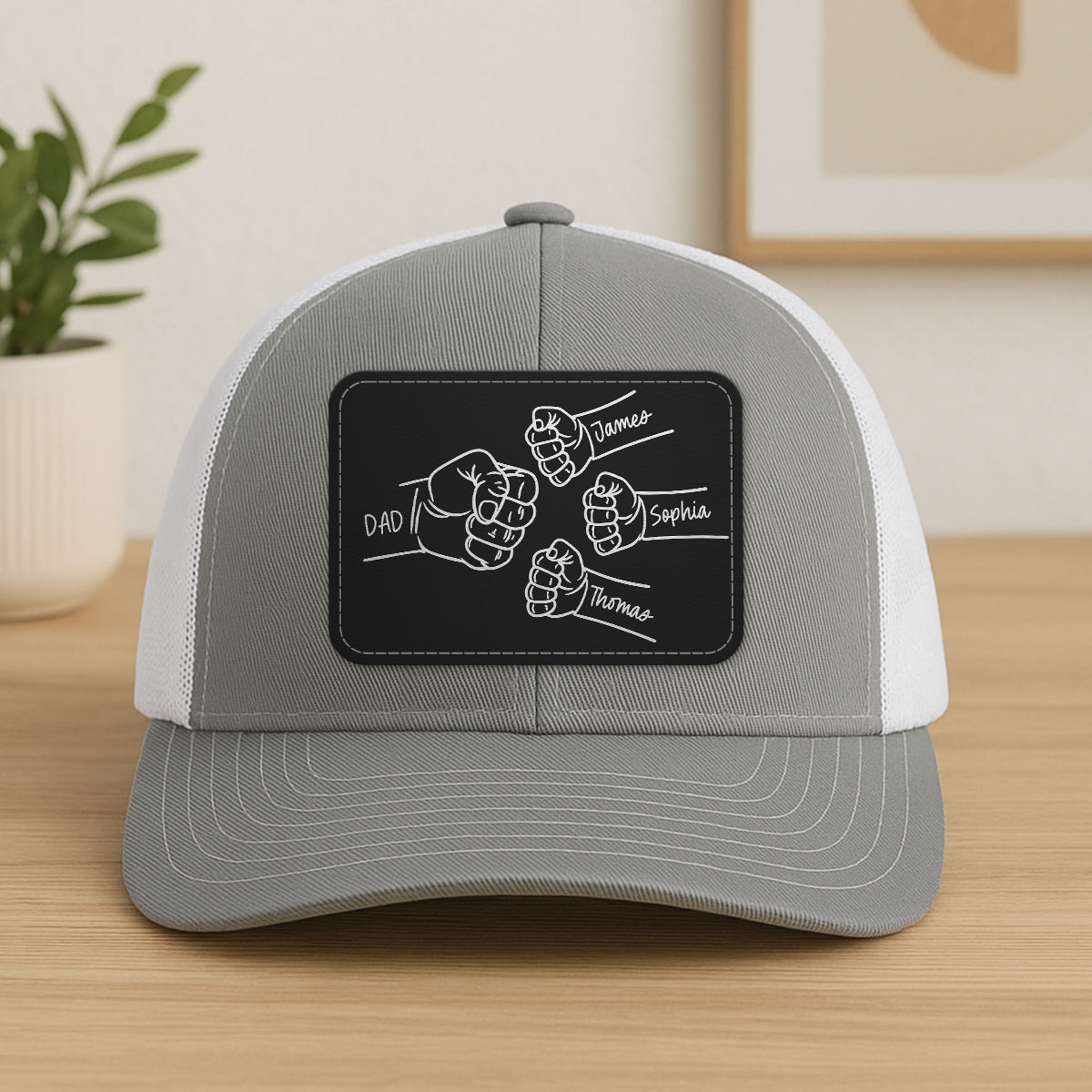 Dad Fist Bump Outline Personalized Leather Patch Hat