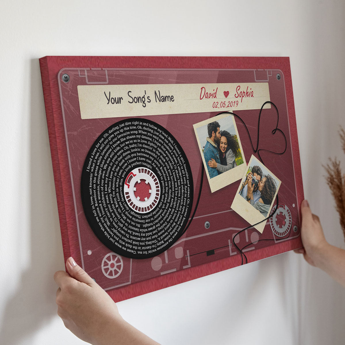 Red Cassette Tape Song Lyrics Art Personalized Canvas, Anniversary Gift For Him, For Her, For The Couple