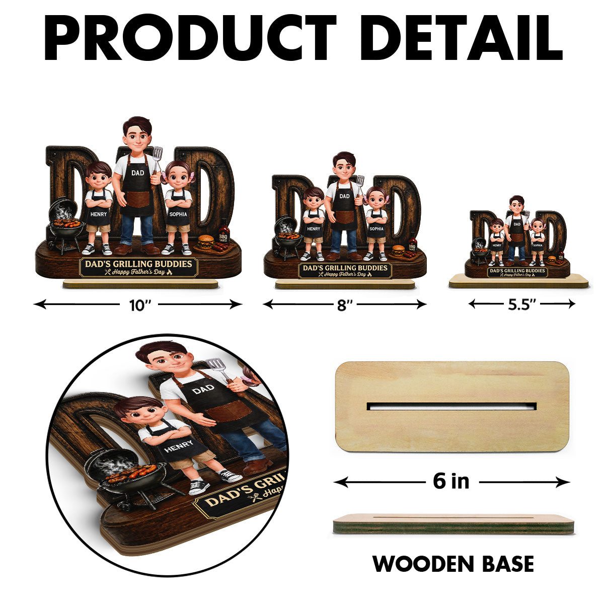 BBQ King Of The Grill Dad - Personalized Wooden Plaque - Gift For Dad, Husband