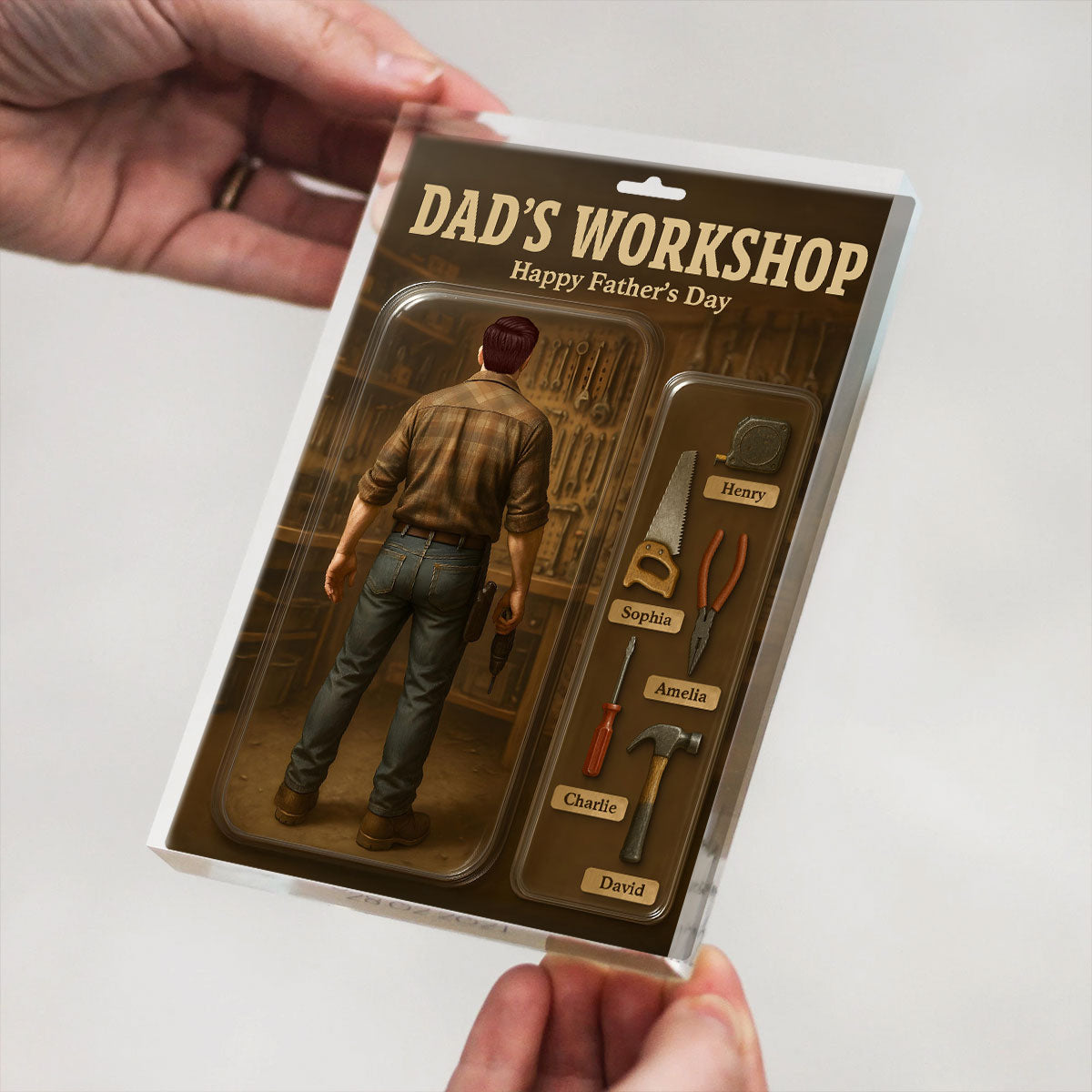 Dad's Workshop With Kids' Names Grandpa's Workshop Custom Figure Personalized Acrylic Block Plaque, Unique Gift For Him, For Dad, For Grandpa