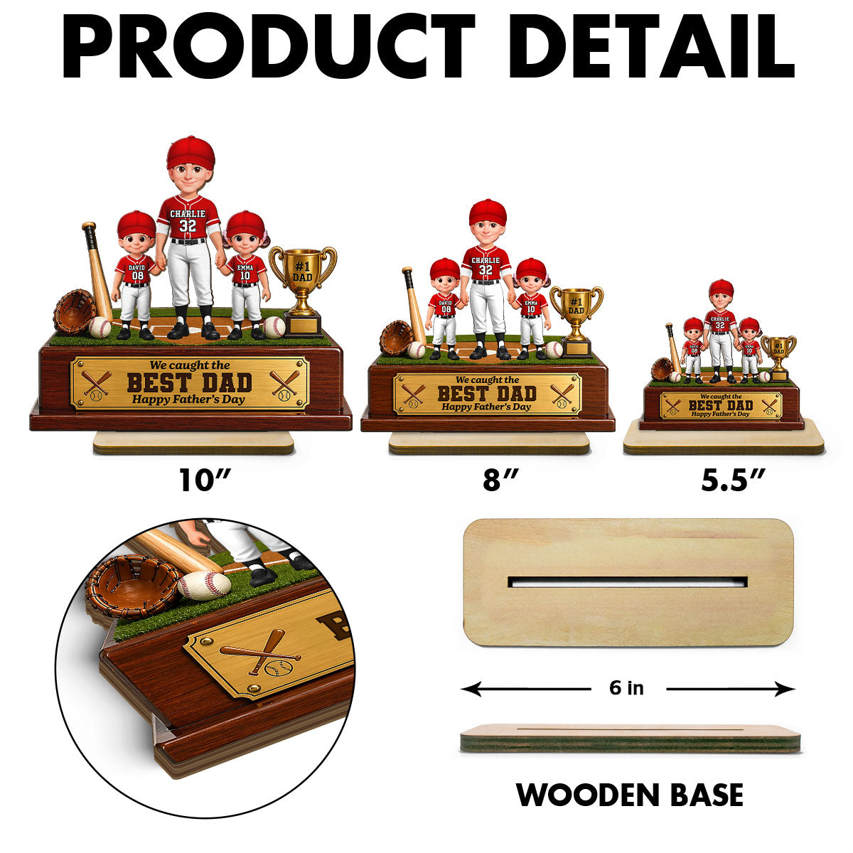 Baseball We Caught The Best Dad - Personalized 2-Layered Wooden Plaque - Gift For Dad