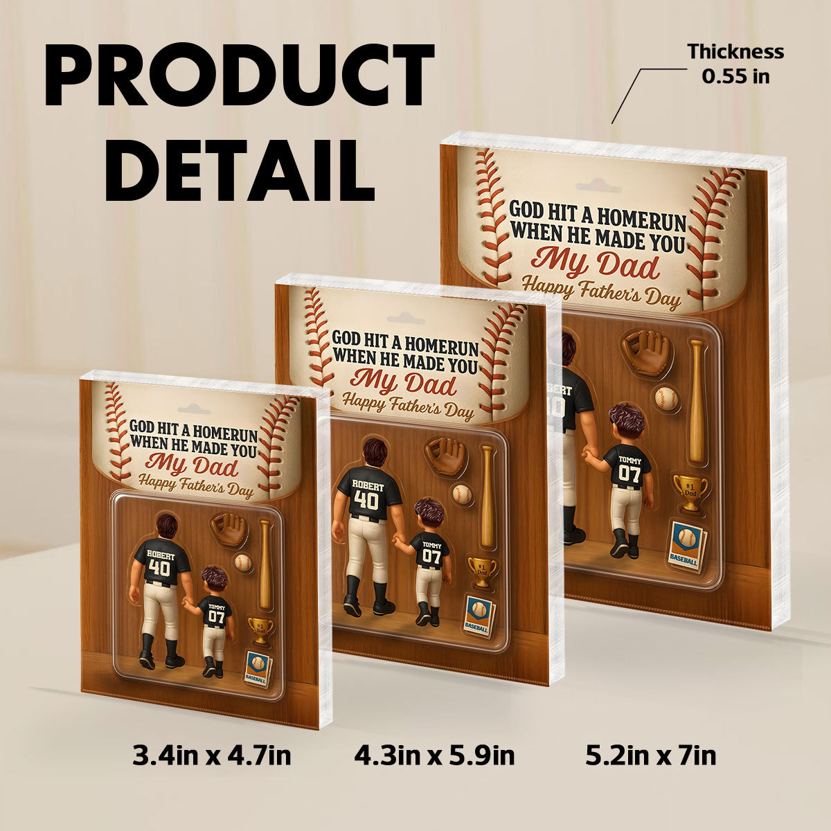 God Hit A Home Run When He Made You Our Dad Custom Action Figure Personalized Acrylic Block Plaque, Gift for Baseball Dad