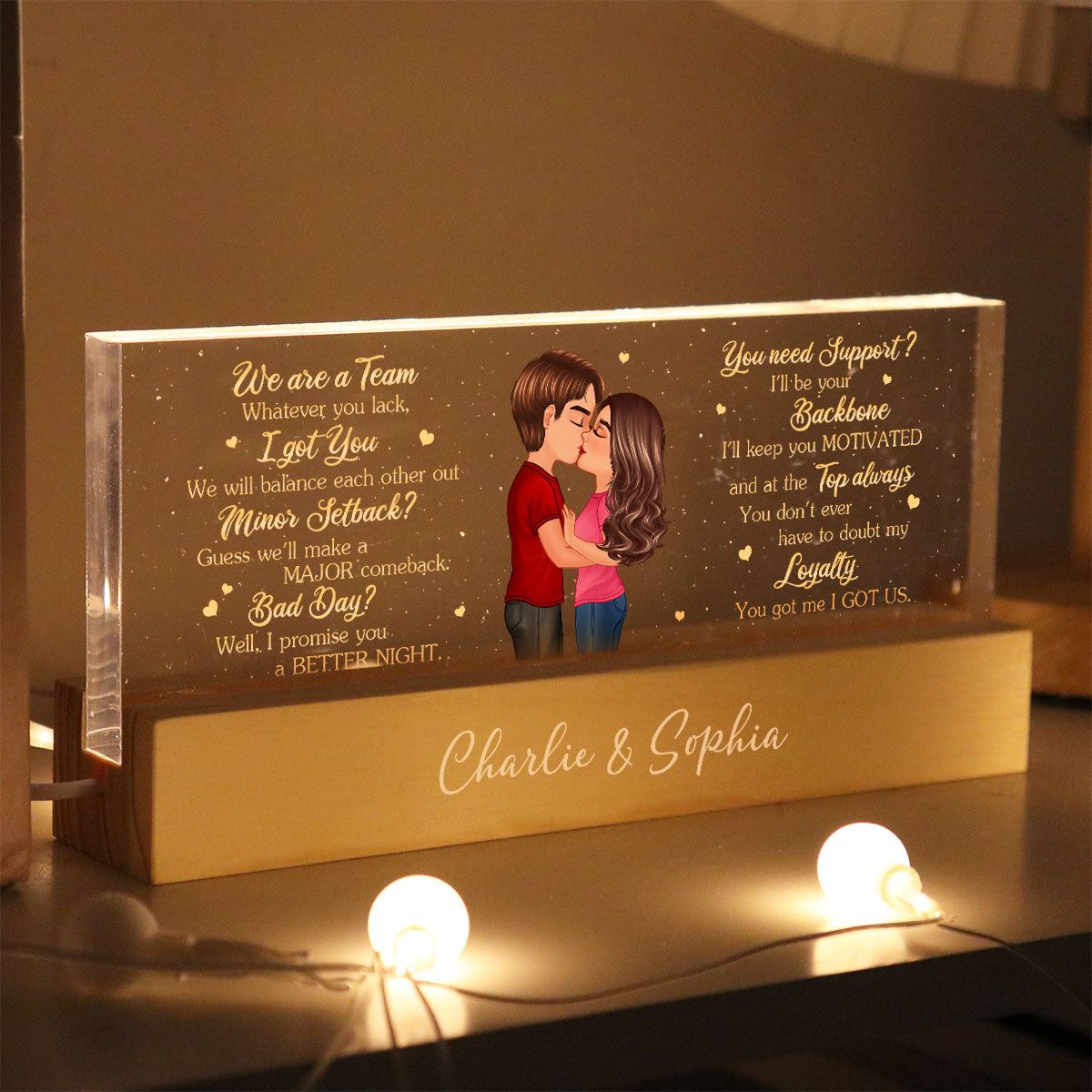 Personalized Acrylic Block LED Night Light, Couple Kissing Romatic Messages, Gift, Anniversary Gift for Him for Her