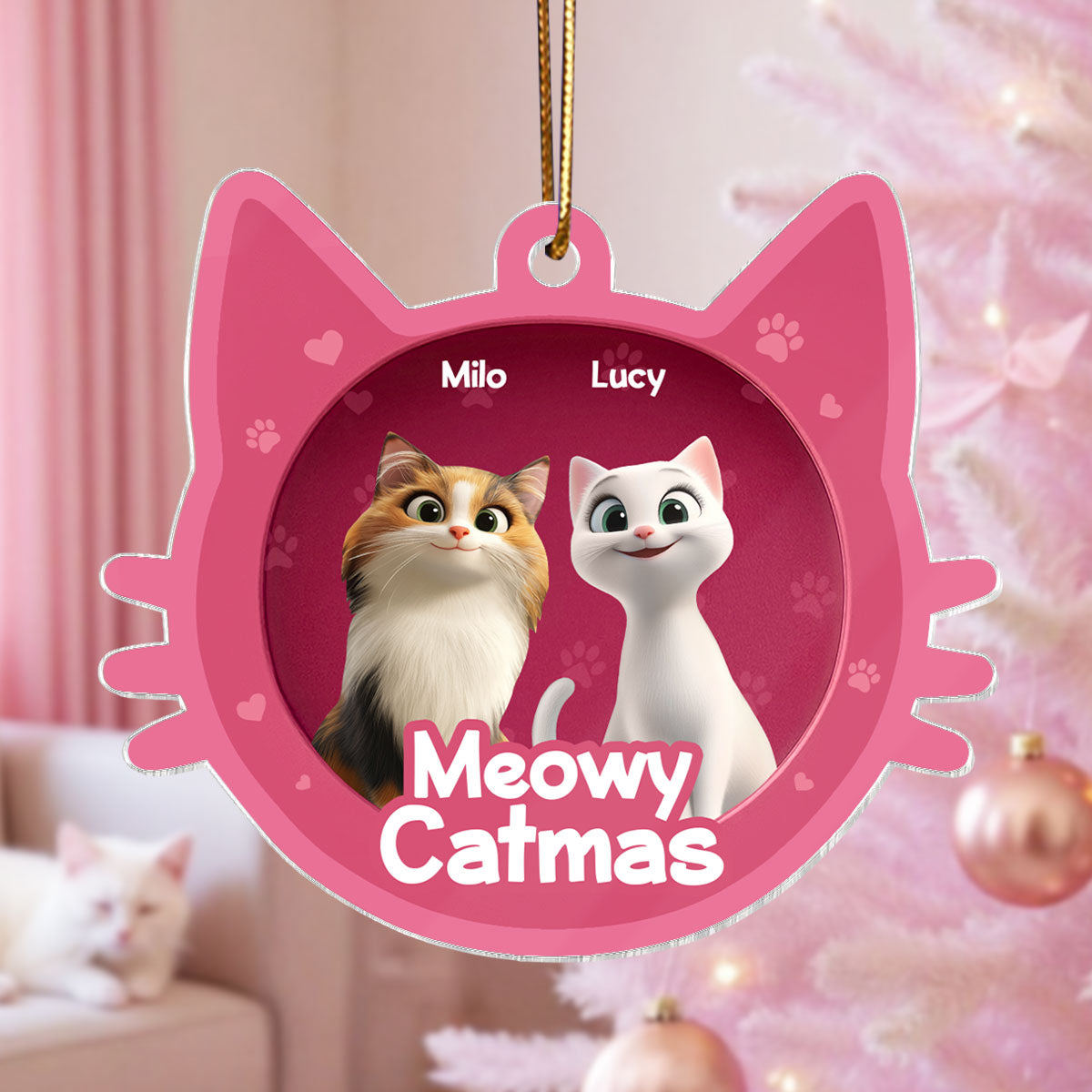 Meowy Catmas Cat Face 3D Effect Toy Box Personalized Acrylic Ornament, Christmas Gift for Cat Lovers