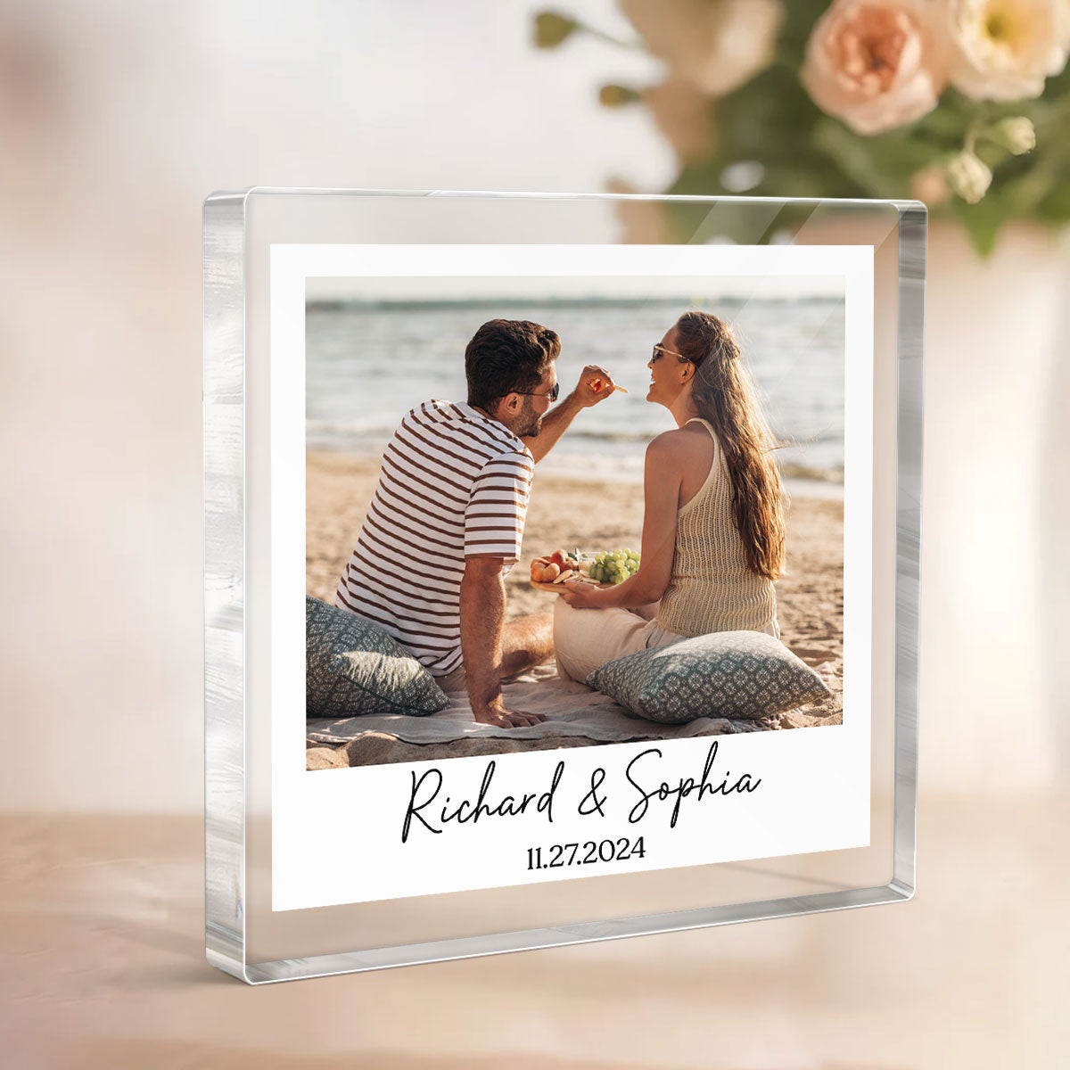 Couple Photo Frame Upload Personalized Acrylic Square Block Plaque, Heartfelt Gift For Couple, For Him, For Her, Boyfriend, Girlfriend, Husband, Wife