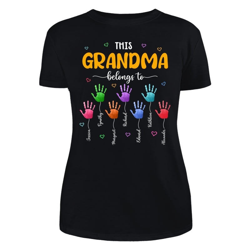This Grandma Belongs To Colorful Hand Print Personalized Shirt