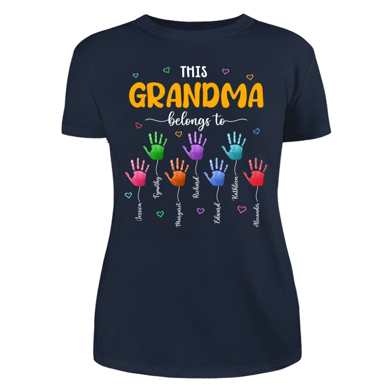 This Grandma Belongs To Colorful Hand Print Personalized Shirt