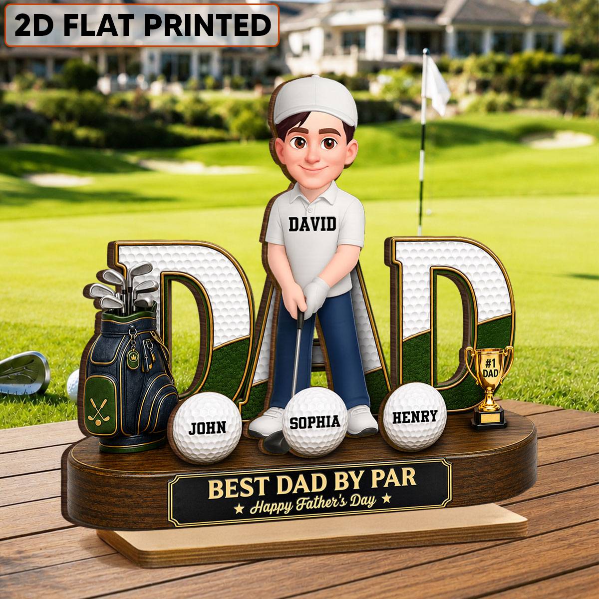 Golf Dad Legend Best Dad By Par - Personalized 2-Layered Wooden Plaque - Gift For Dad