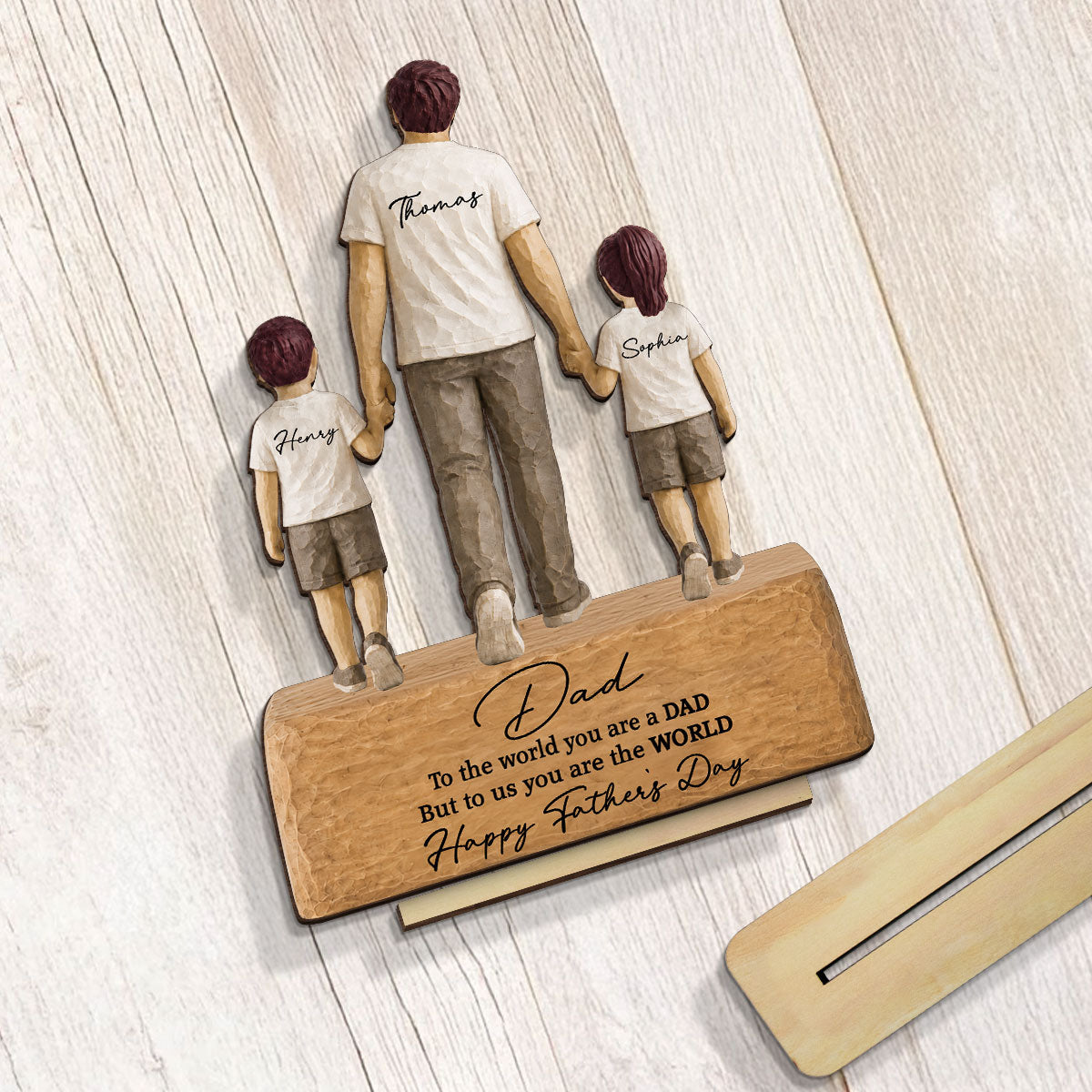 Sentimental Rustic Dad And Kids Walking - Personalized 2-Layered Wooden Plaque - Heartfelt Gift For Dad, Husband