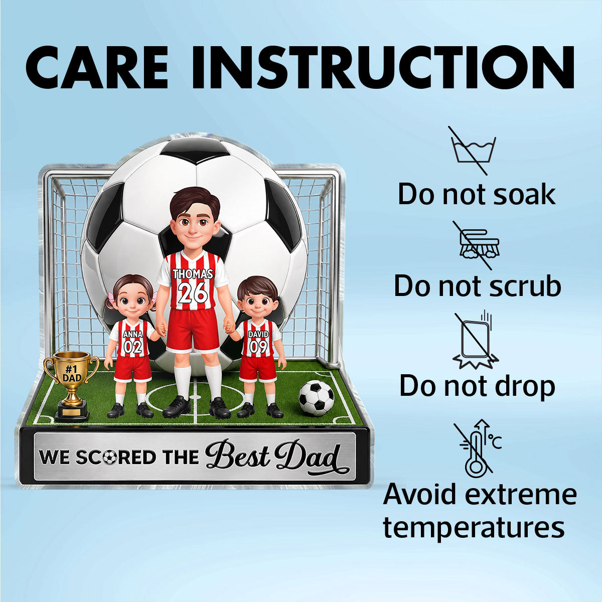 No 1 Soccer Dad And Kids We Scored The Best Dad 2D Flat Printed - Personalized Acrylic Block Plaque - Gift For Dad, Husband, Soccer Football Fans