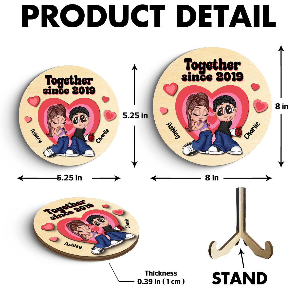 Y2K Couple Hearts Personalized 2-layer Wooden Plaque, Unique Valentine's Day Gift For Him, Gift For Her