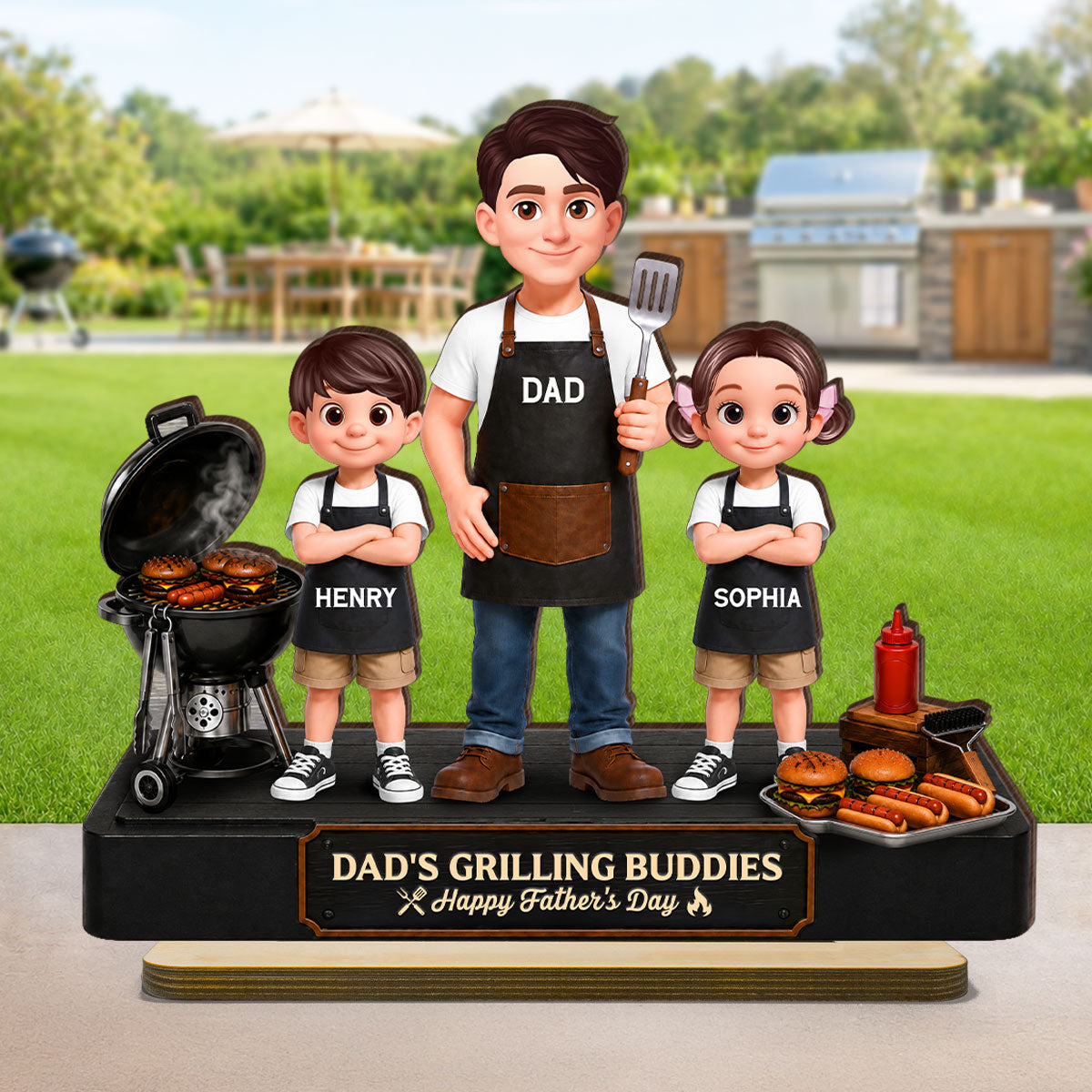 BBQ Dad's Grilling Buddies The Grill Master - Personalized 2-Layered Wooden Plaque - Gift For Dad, Husband