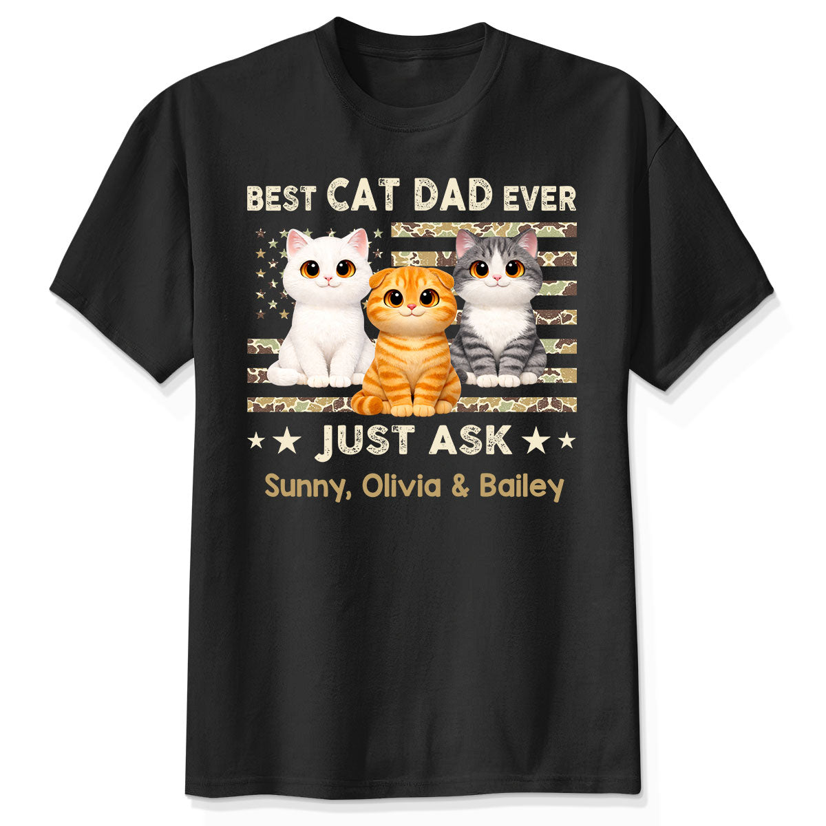 Best Cat Dad Ever Trendy Camouflage Pattern Nation Flag - Personalized Shirt - Father's Day Gift For Cat Dad, Cat Lovers
