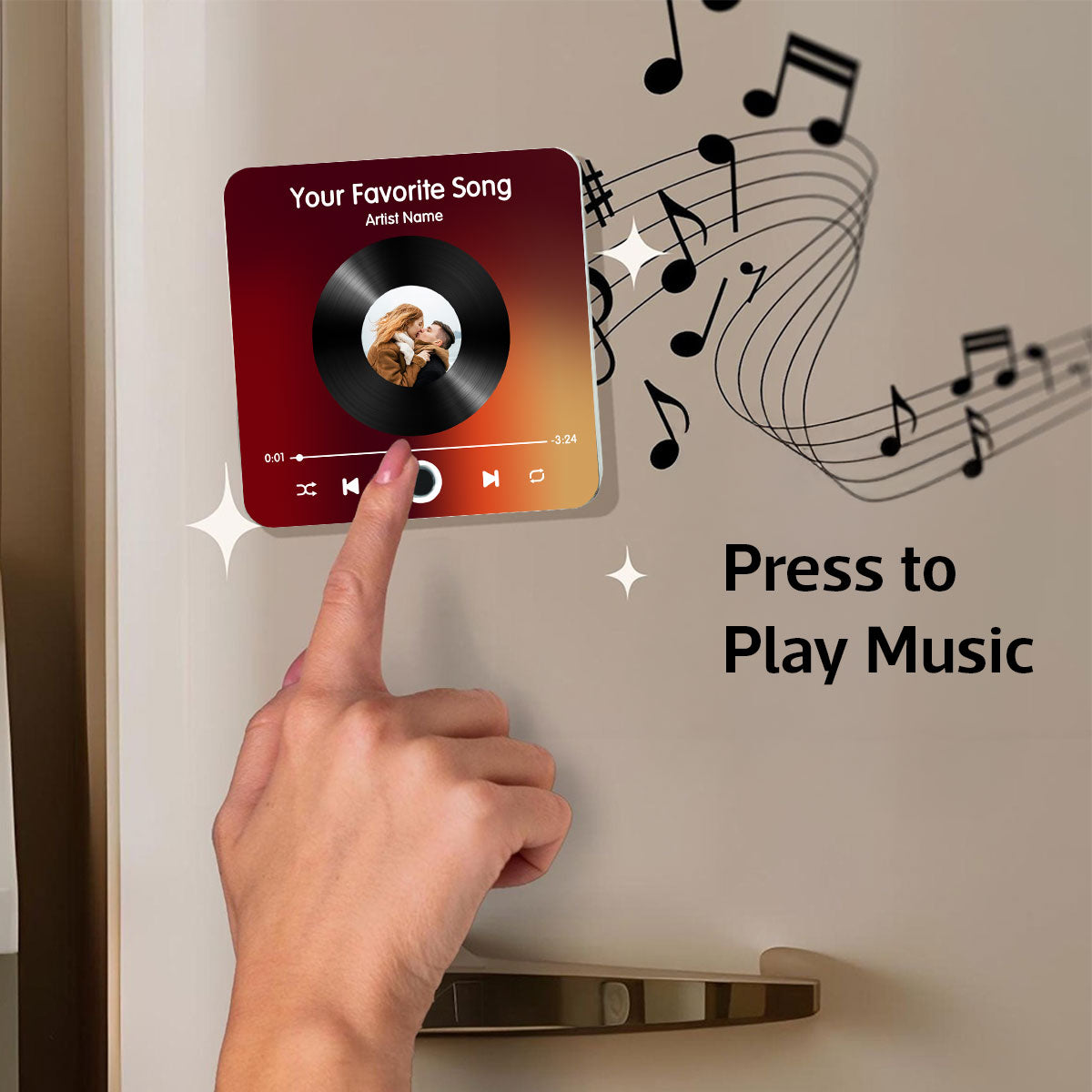 Custom Photo & Favorite Song Disc Personalized Music Fridge Magnet, Gift For Couple