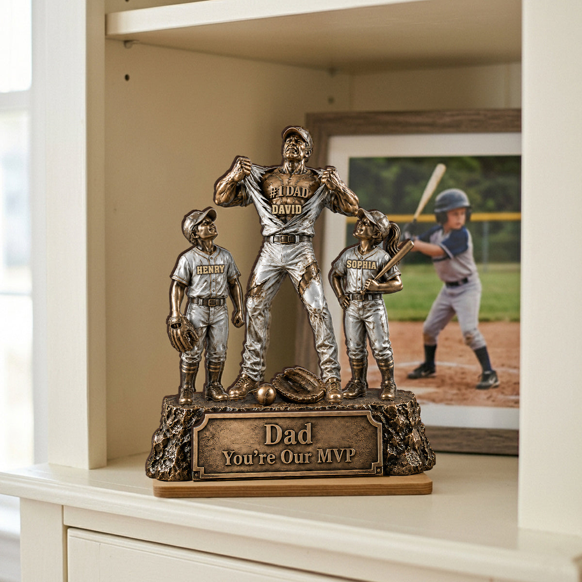 No 1 Dad Baseball Victory Trophy - Personalized 2-Layered Wooden Plaque - Gift for Dad, Husband