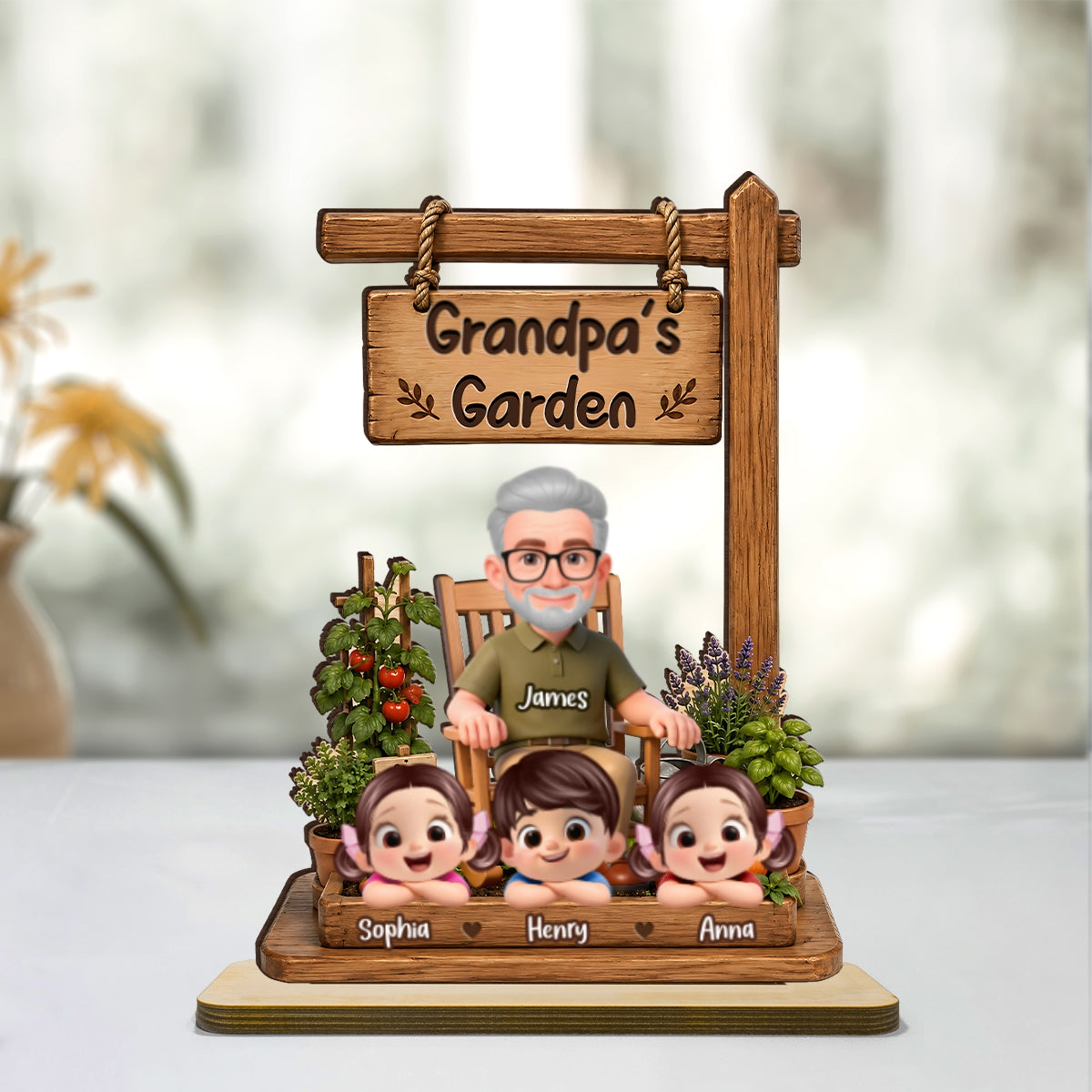 Grandpa's Garden - Personalized 2-Layered Wooden Plaque - Gift for Dad, Husband