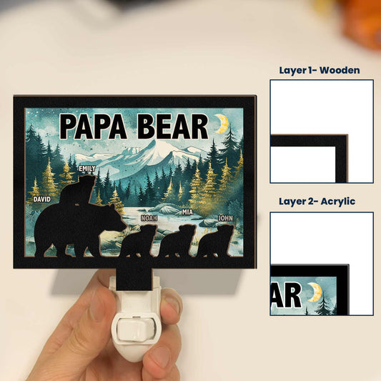 Father's Day Gifts, Papa Bear - Personalized Wood And Acrylic Night Light