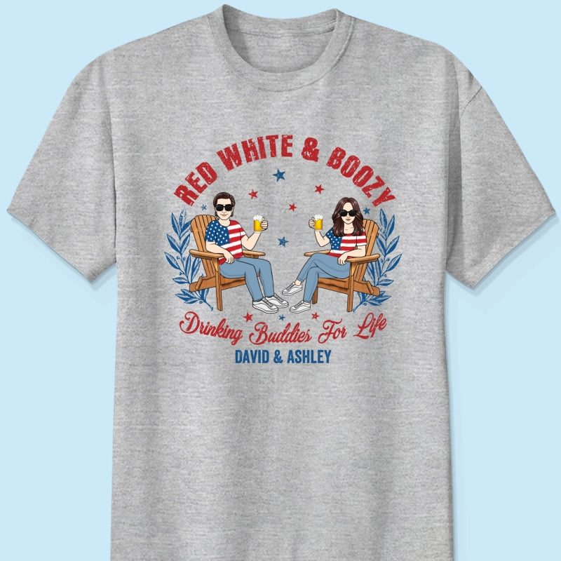 Red White & Boozy Beer & Cocktail Club, Personalized Matching Shirt For Couples, 4th Of July