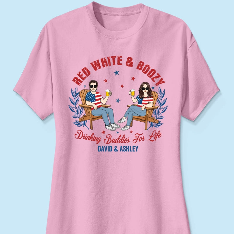 Red White & Boozy Beer & Cocktail Club, Personalized Matching Shirt For Couples, 4th Of July