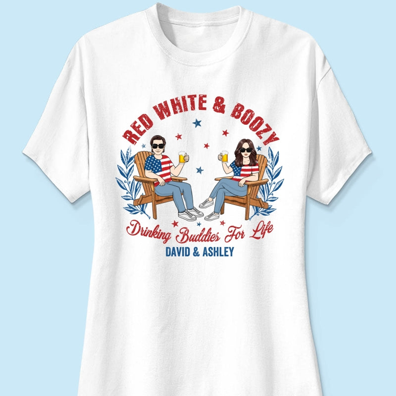 Red White & Boozy Beer & Cocktail Club, Personalized Matching Shirt For Couples, 4th Of July