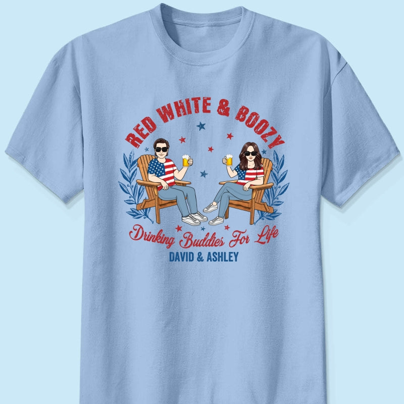 Red White & Boozy Beer & Cocktail Club, Personalized Matching Shirt For Couples, 4th Of July