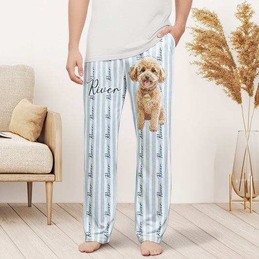 Pet Portrait Watecolor Striped Pattern - Personalized Lounge Pants